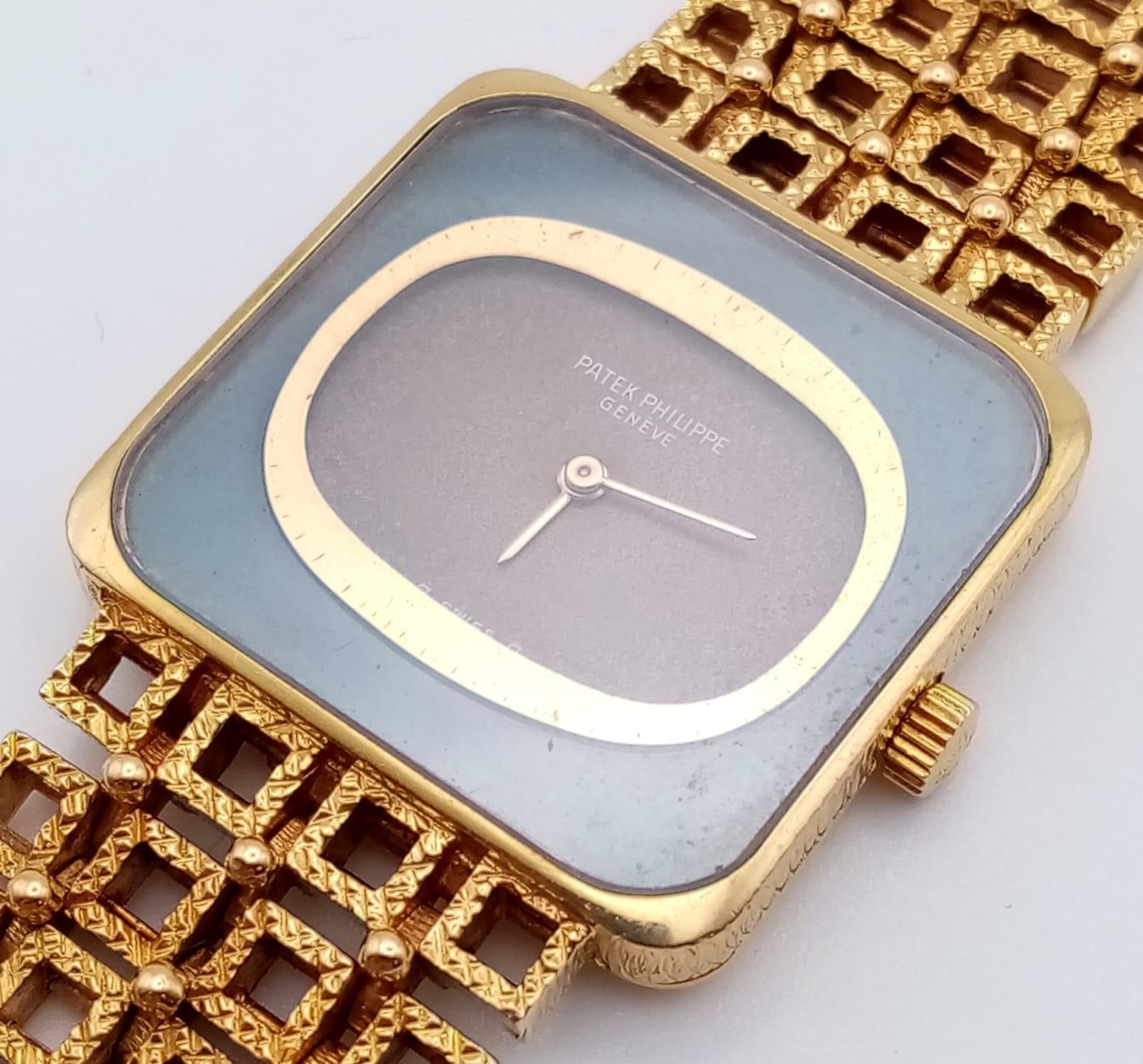 A Patek Phillipe Classic 18K Yellow Gold Ladies Watch. Woven gold bracelet. Gold case - 25mm. Two - Image 4 of 12