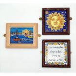 Three Vintage Tile Pictures. In frame - 20 x 16cm and 2x 18 x 17cm.