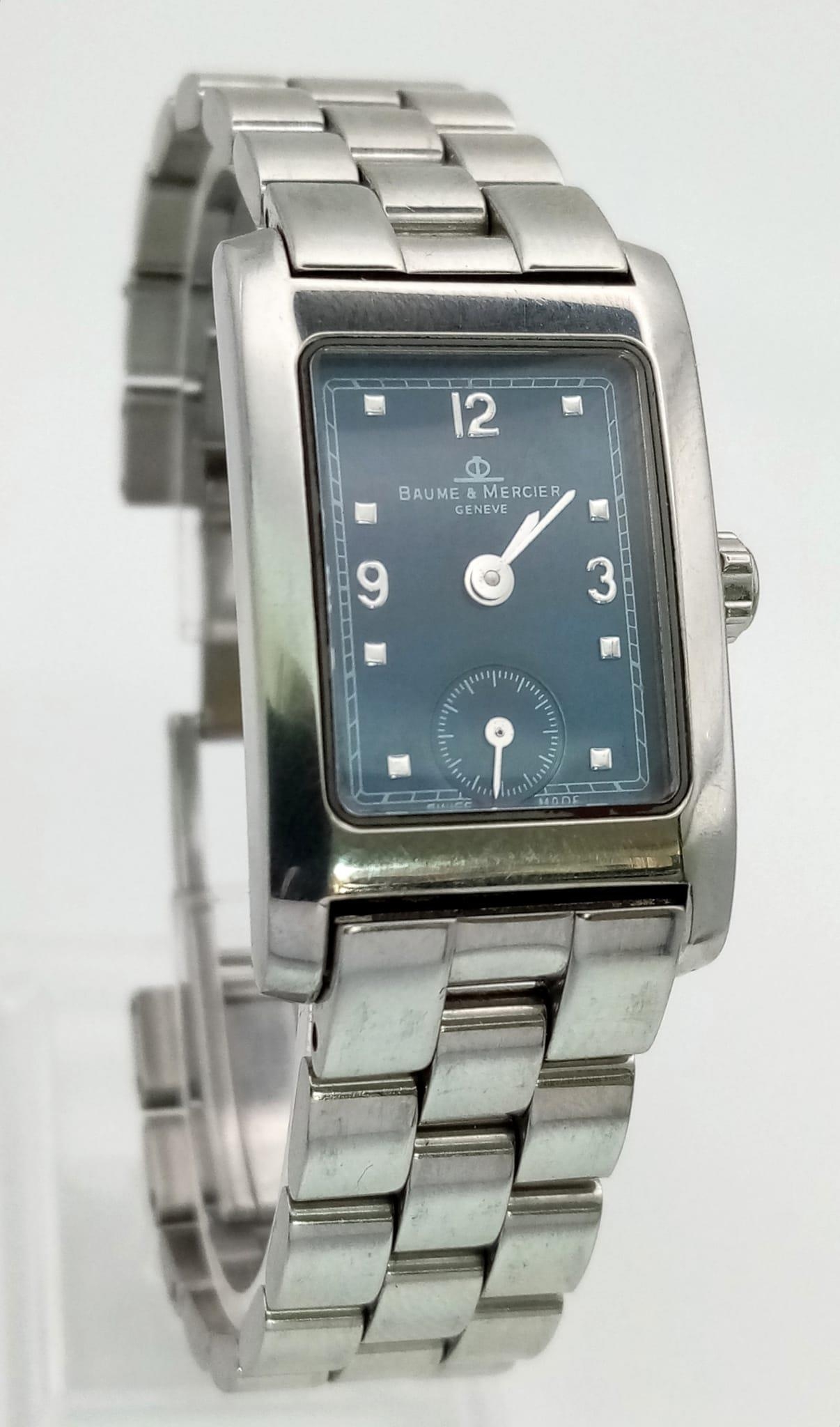 A Baume and Mercier Quartz Ladies Watch. Stainless steel strap and case - 20mm. Ice blue dial with