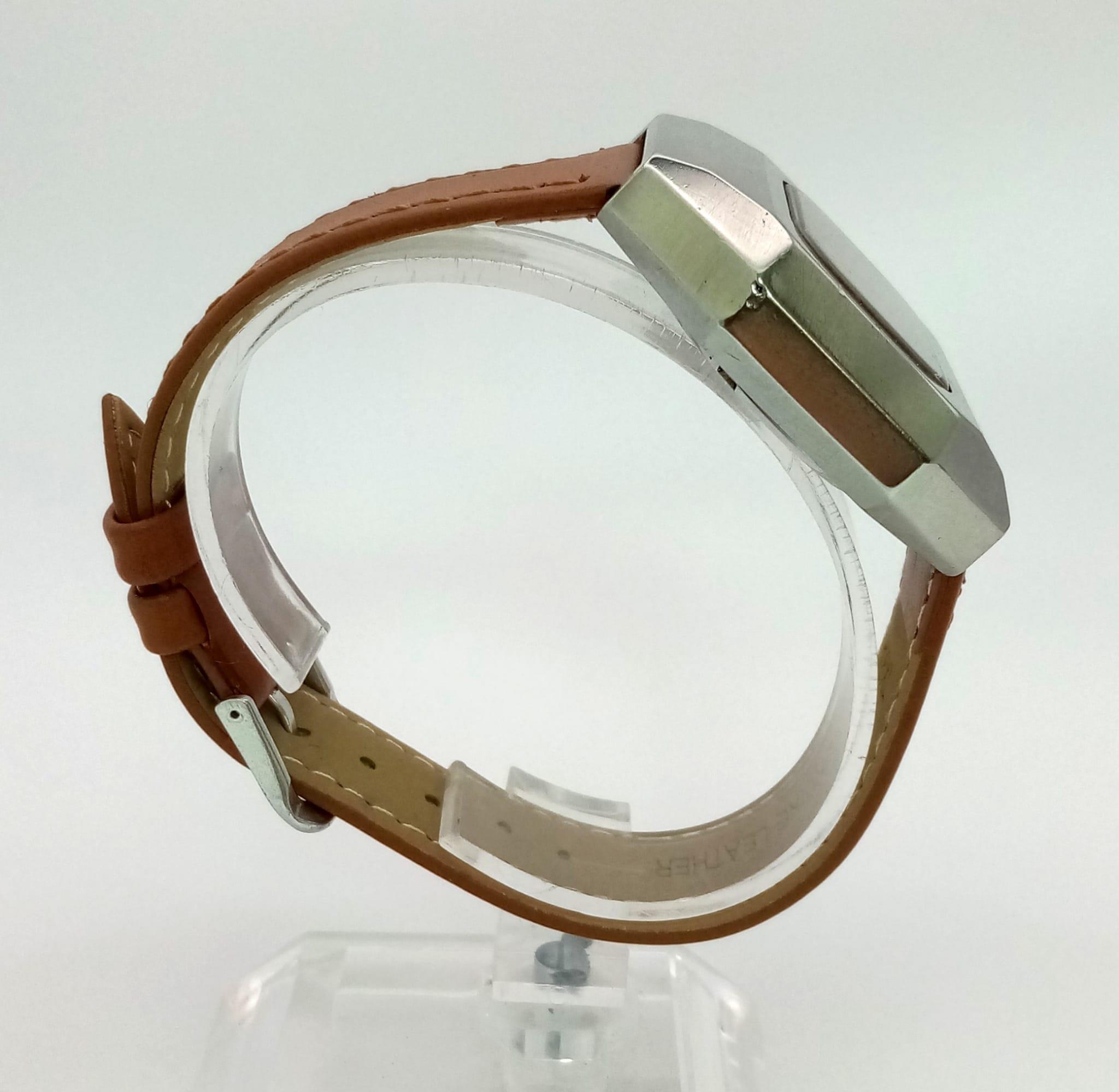 A Rare Vintage Ricoh 21 Jewel Automatic Gents Watch. Brown leather strap. Hexagonal steel case - - Image 4 of 5