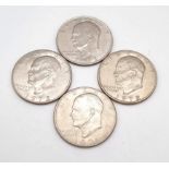 4 x USA Eisenhower Dollars 1971 and 1972 E-PLURIBUS UNUM, PAND D, Very clear definition, but