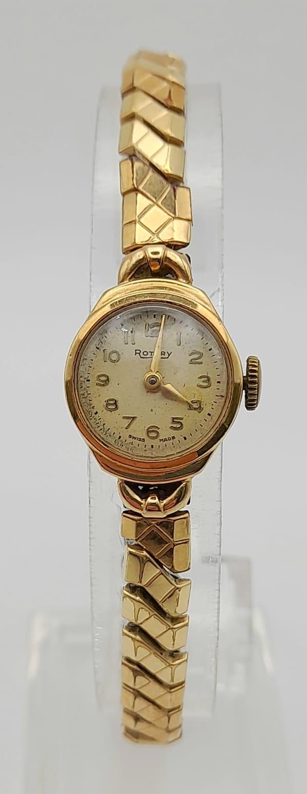 A Vintage Rotary 9K Yellow Gold Cased Ladies Watch. Expandable strap. Mechanical movement. A/F. - Image 2 of 5