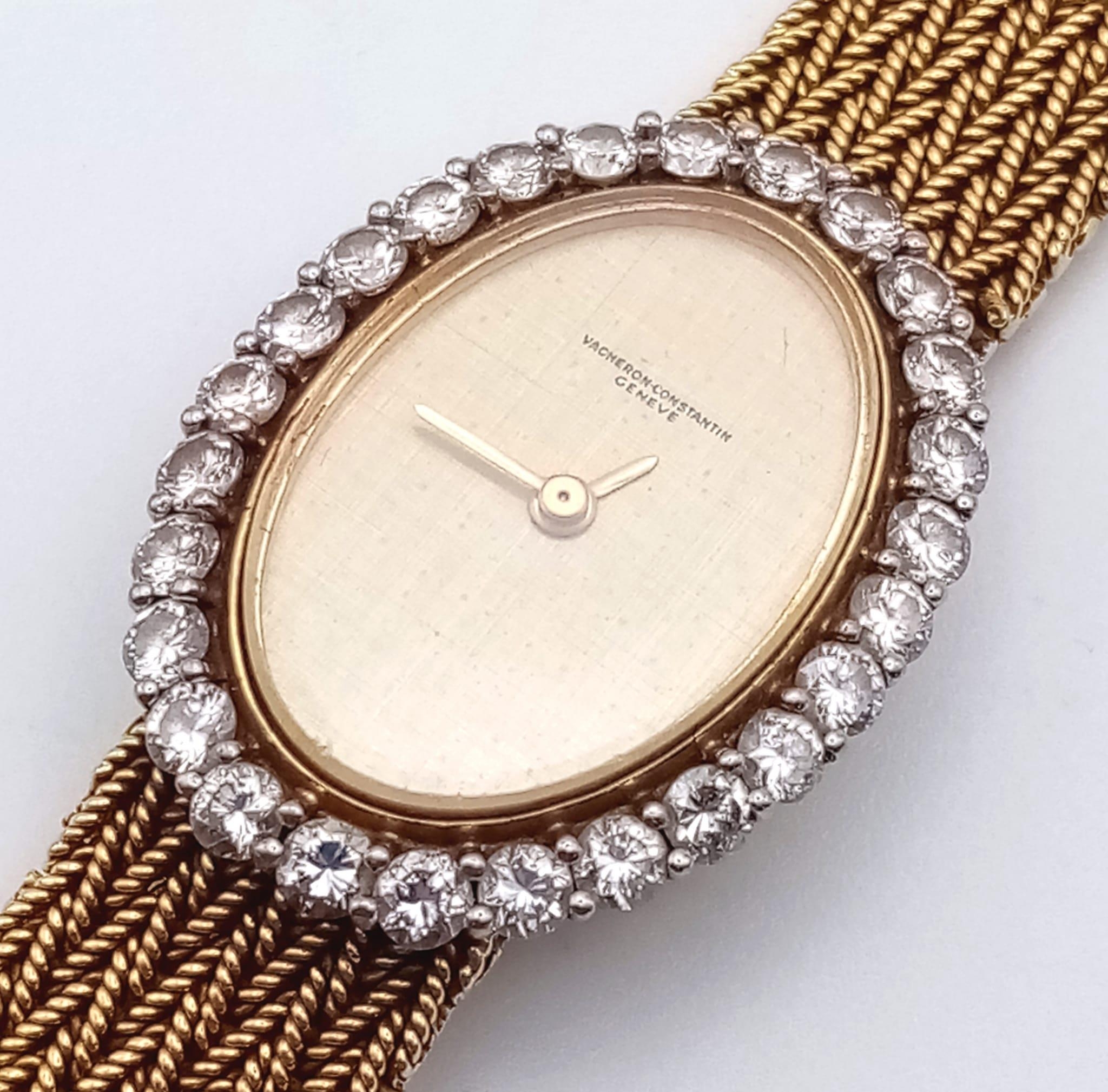 A Vacheron-Constantin 18K Yellow Gold and Diamond Ladies Watch. Gold bracelet and oval case - - Image 4 of 8