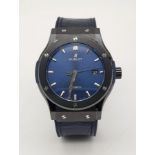 A Hublot Classic Fusion Automatic Gents Watch. Original Hublot blue alligator leather strap. Black