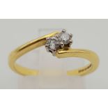 18k Yellow Gold Diamond 2 stone Twist. 0.20ct Diamond. Size N, weighs 2.82g