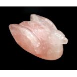 A 490ct Beautiful Rose Quartz. Shaped in the form of a Duck. Light pink. MGL certified