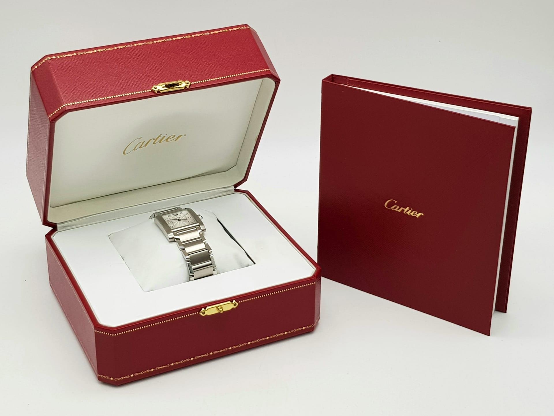 A Cartier Francaise Quartz Ladies Tank Watch. Stainless steel strap and case - 25 x 30mm. White dial - Image 6 of 7