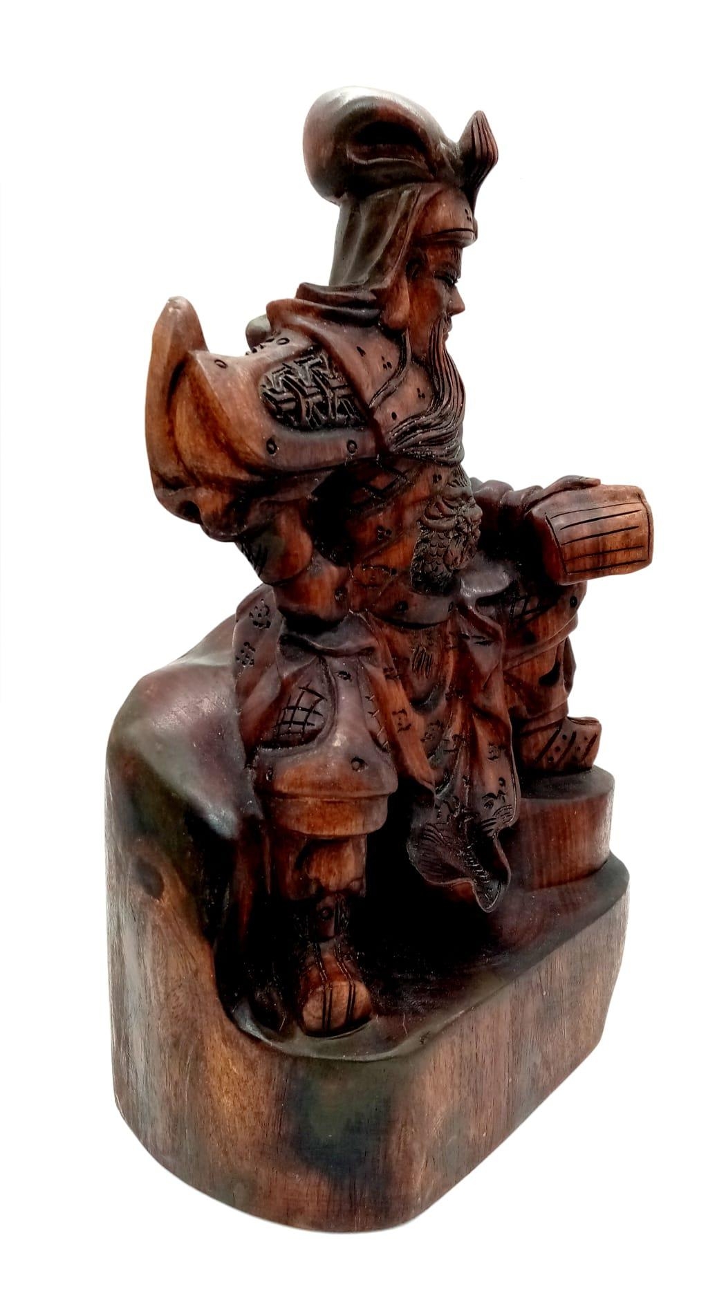 A Large Antique Hand-Carved Hardwood Chinese Figure of an Ancient warrior. Fine Quality And - Image 2 of 4