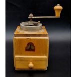 A Vintage Armin Trosser Wooden Cased Coffee Grinder. Drawer for beans. 17cm tall.