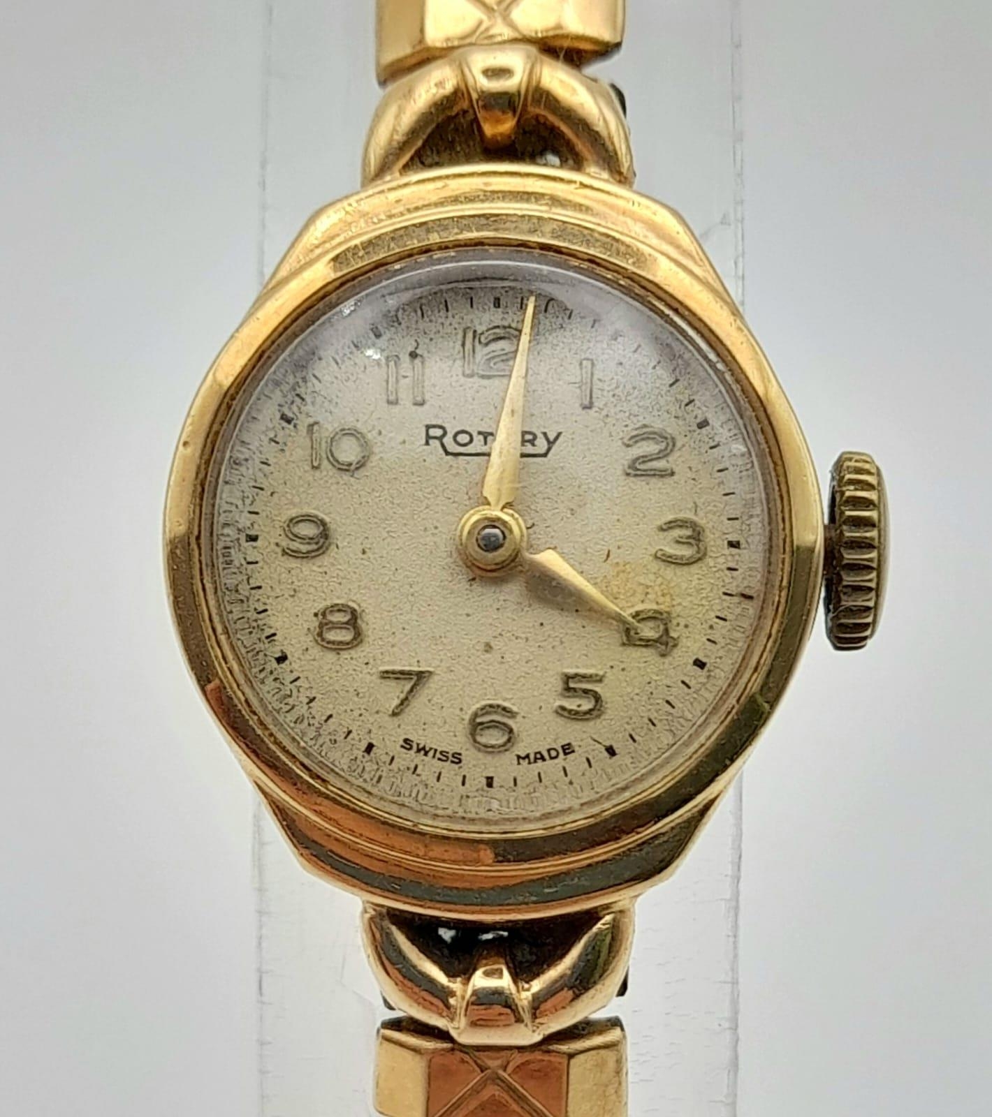 A Vintage Rotary 9K Yellow Gold Cased Ladies Watch. Expandable strap. Mechanical movement. A/F. - Image 5 of 5