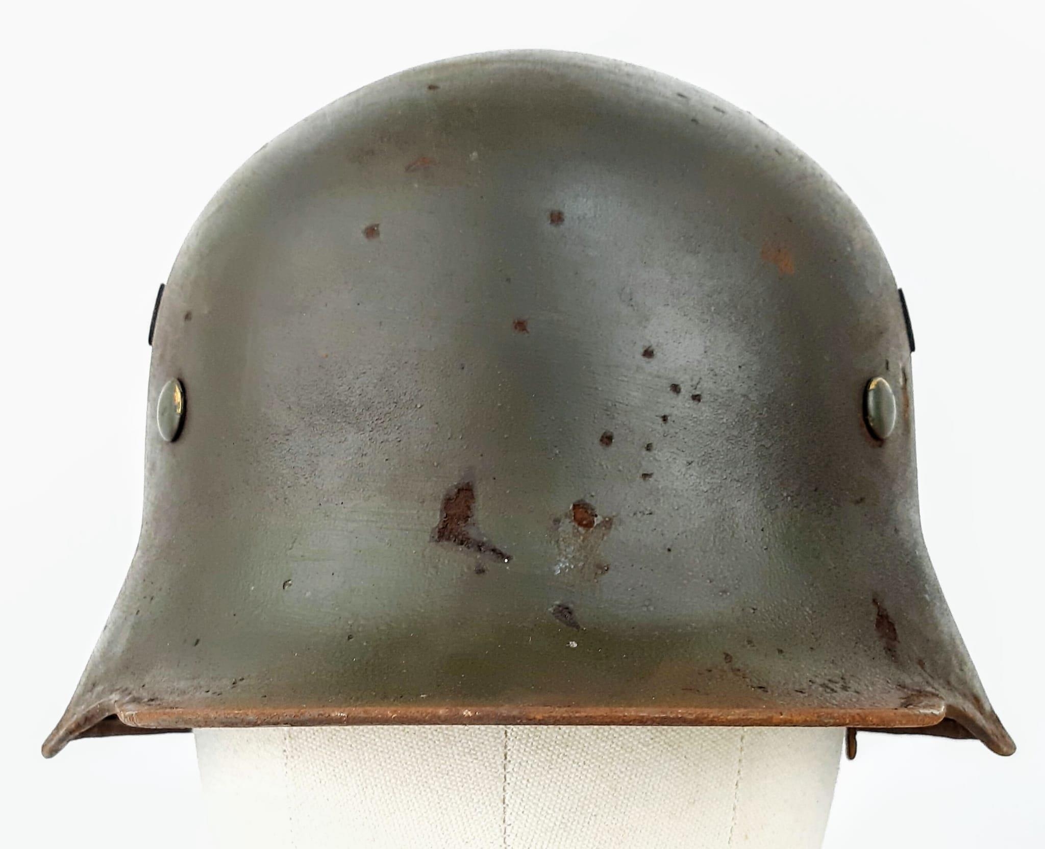 WW2 German Allgemeine SS Officers M18 Pattern Parade Stahlhelm Helmet. Dark green paintwork with - Image 2 of 5