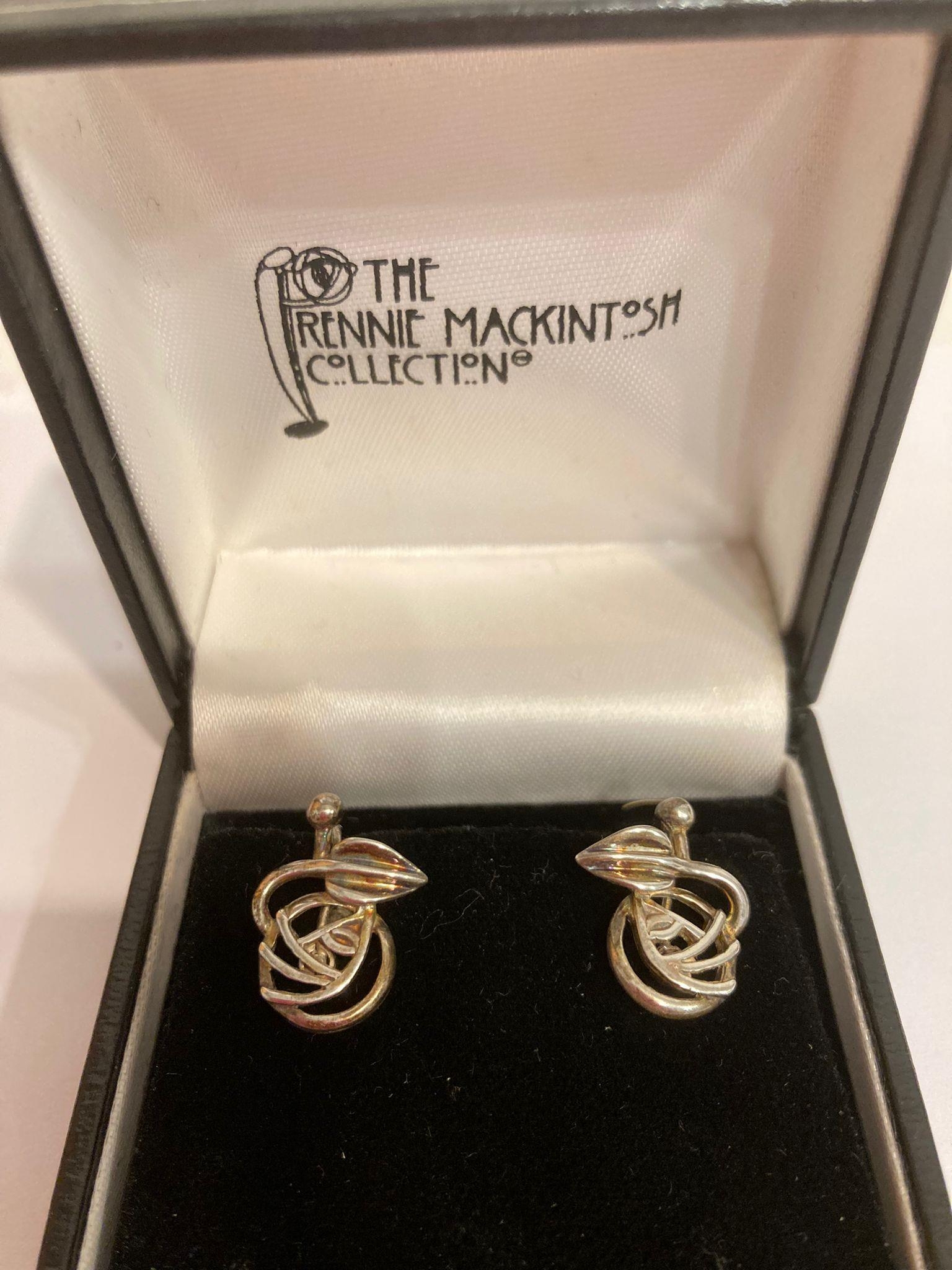 Pair of SILVER Rennie Mackintosh designed earrings in the iconic Art Deco form. Complete with - Image 2 of 2