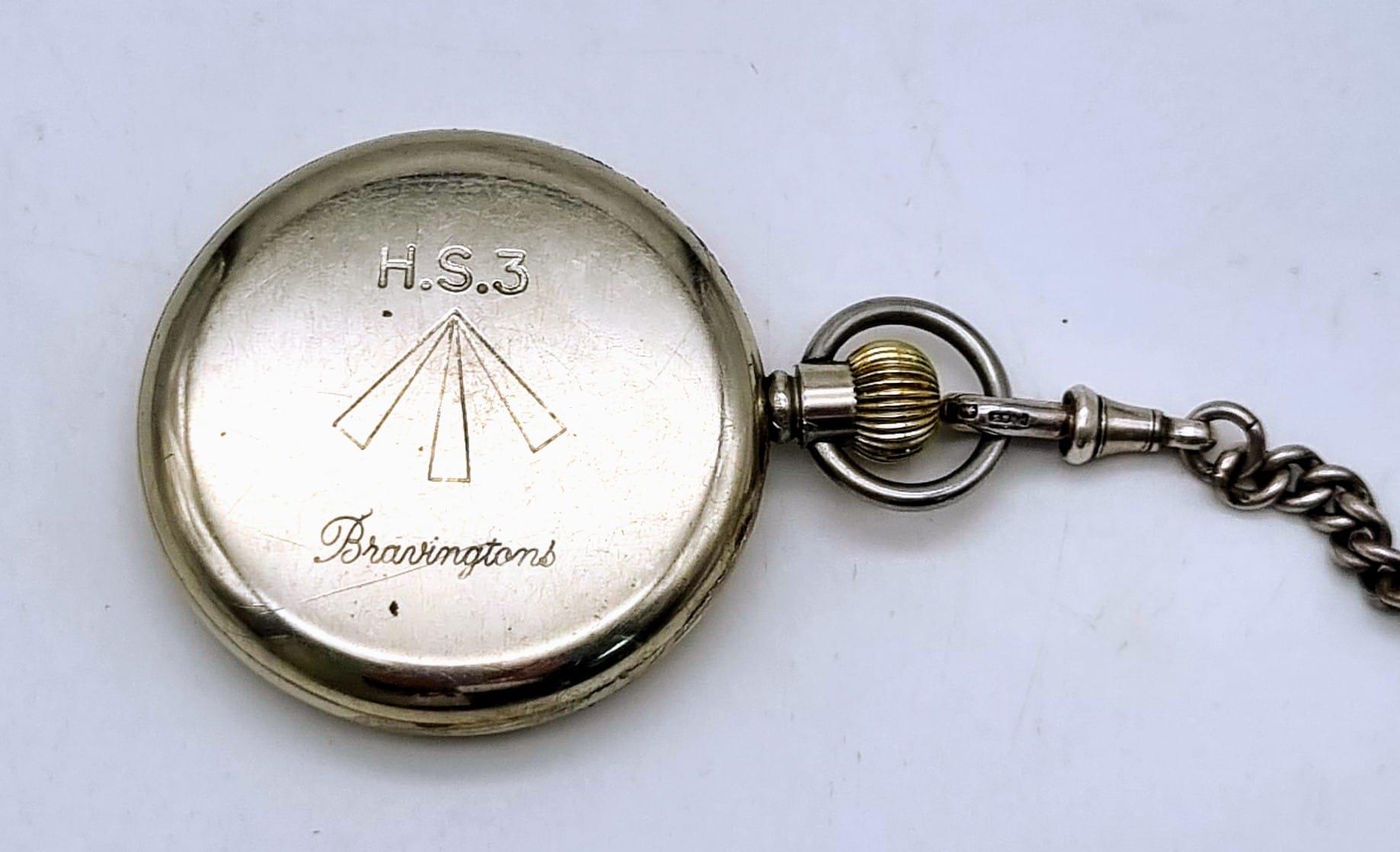 An American Elgin WW2 Naval White Metal H.S.3 Pocket Watch. Military markings on back. Sterling - Image 3 of 5