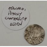 Edward I Silver Penny 1272-1307, in worn condition, minted in Canterbury.