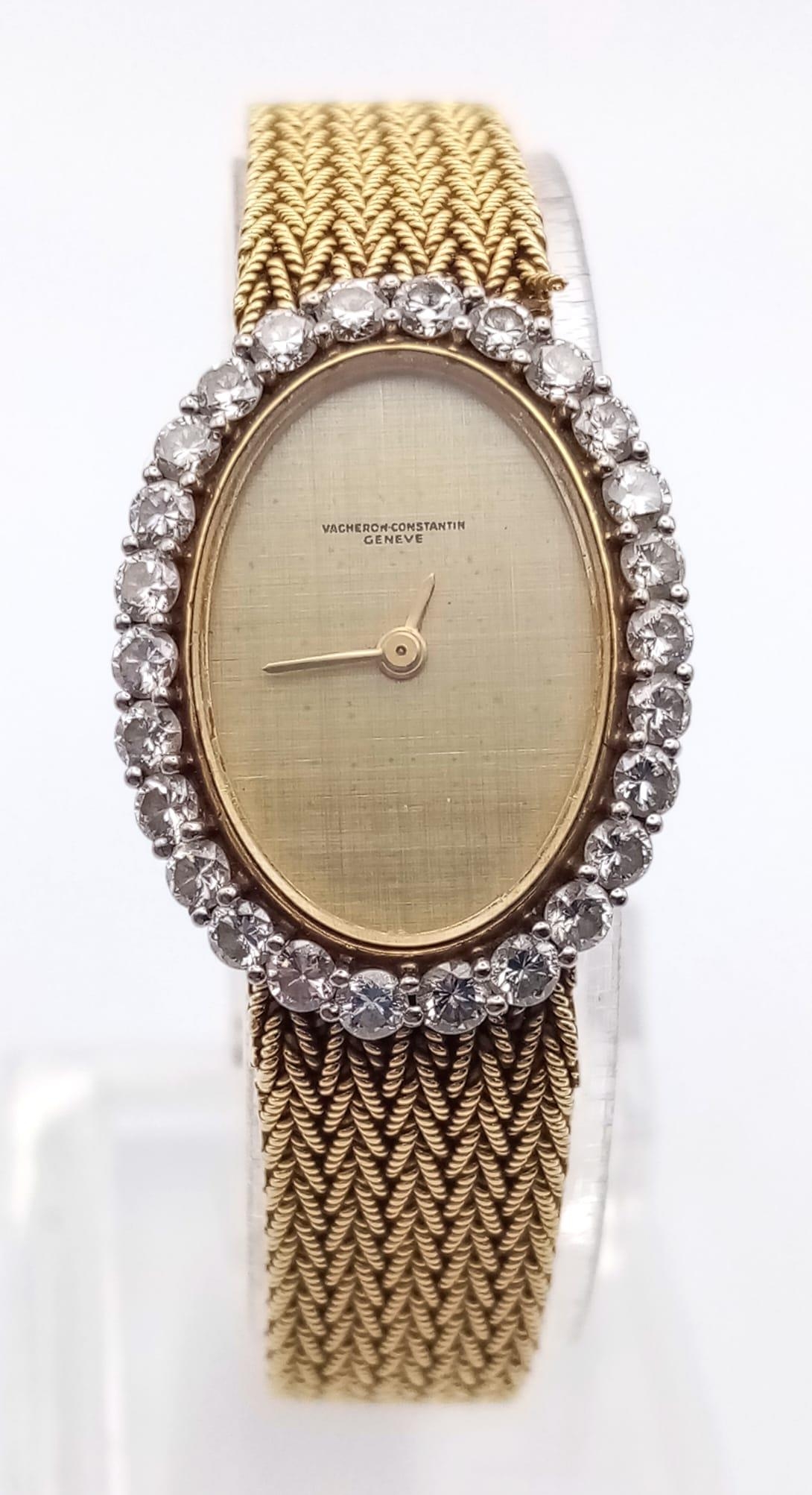 A Vacheron-Constantin 18K Yellow Gold and Diamond Ladies Watch. Gold bracelet and oval case -