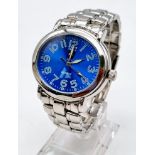 A SWISS, CITY, stainless steel, gents watch. 39 x 34 mm oval case with blue dial. In excellent