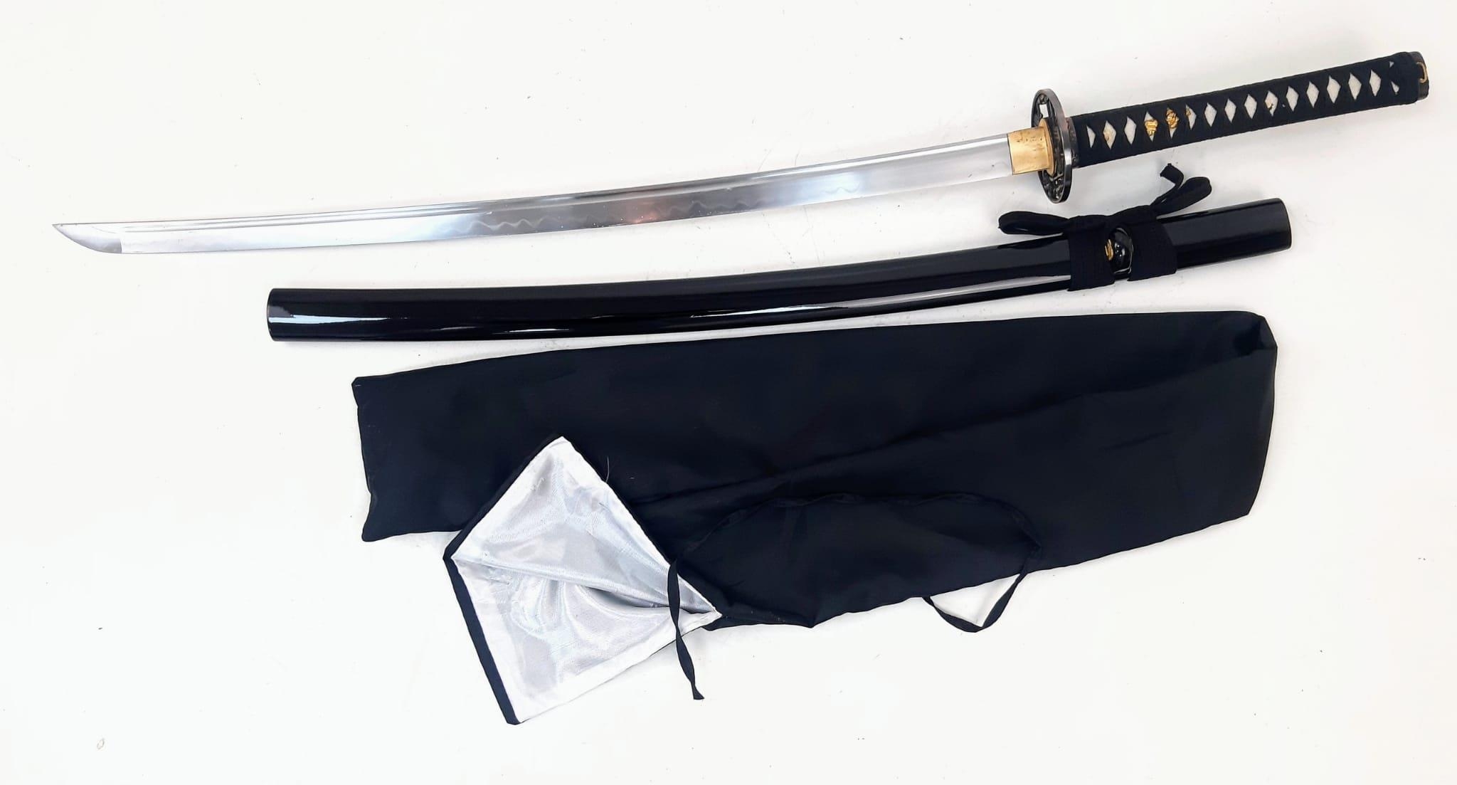 An Excellent Condition Japanese Hand Forged Katana. 106cm Length, Detailed Zinc Alloy Tsuba, Black