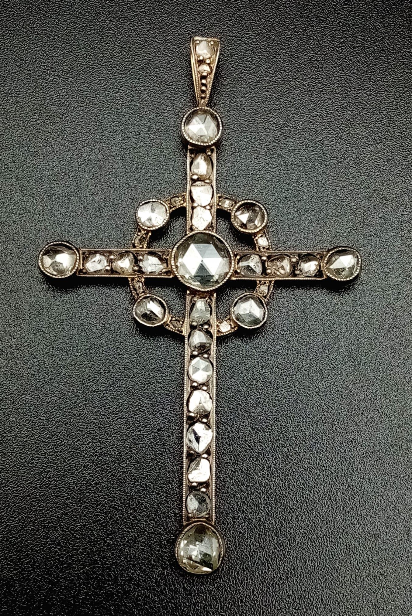 An Antique Art Deco 18K Gold and Diamond Cross Pendant. 2ct of old cut diamonds. 5.58g total weight. - Image 2 of 5