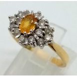 18k Yellow Gold Diamond and Citrine Ring. 0.53ct Diamond. Size P, weighs 4.6g