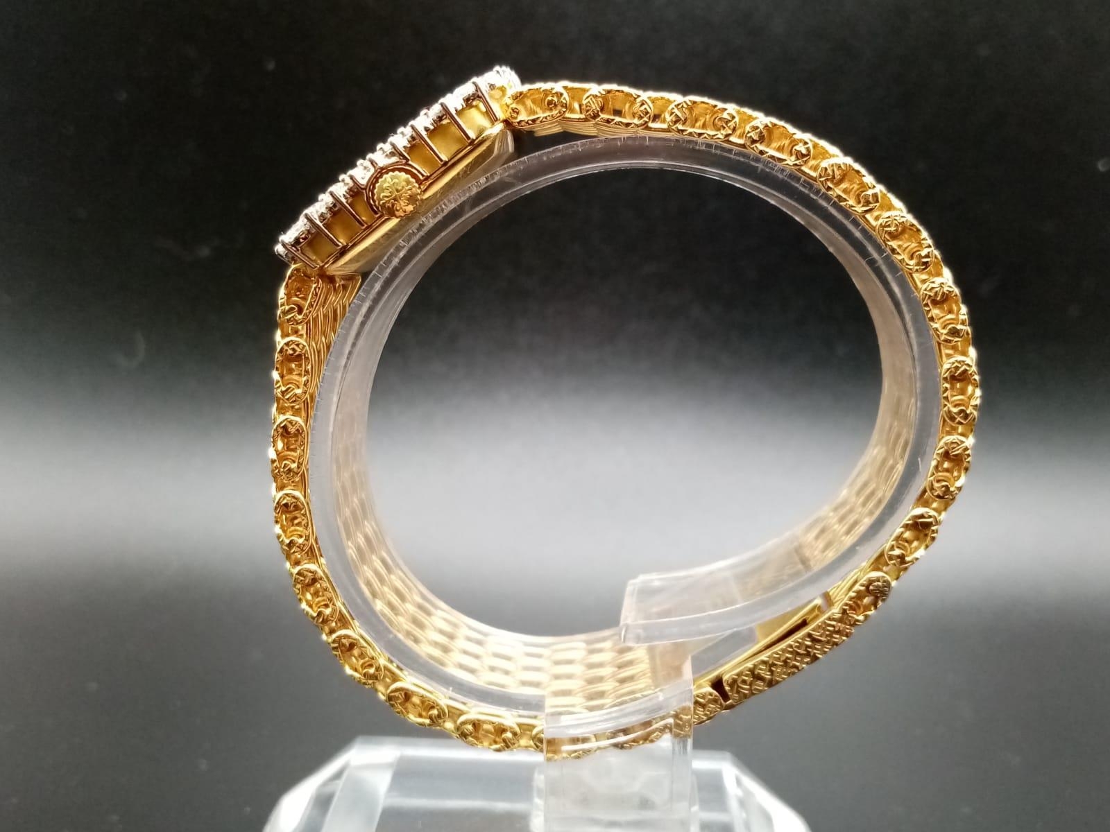 A Patek Phillipe Classic 18K Gold and Diamond Ladies Watch. Woven gold bracelet. Gold case - 24mm. - Image 3 of 11