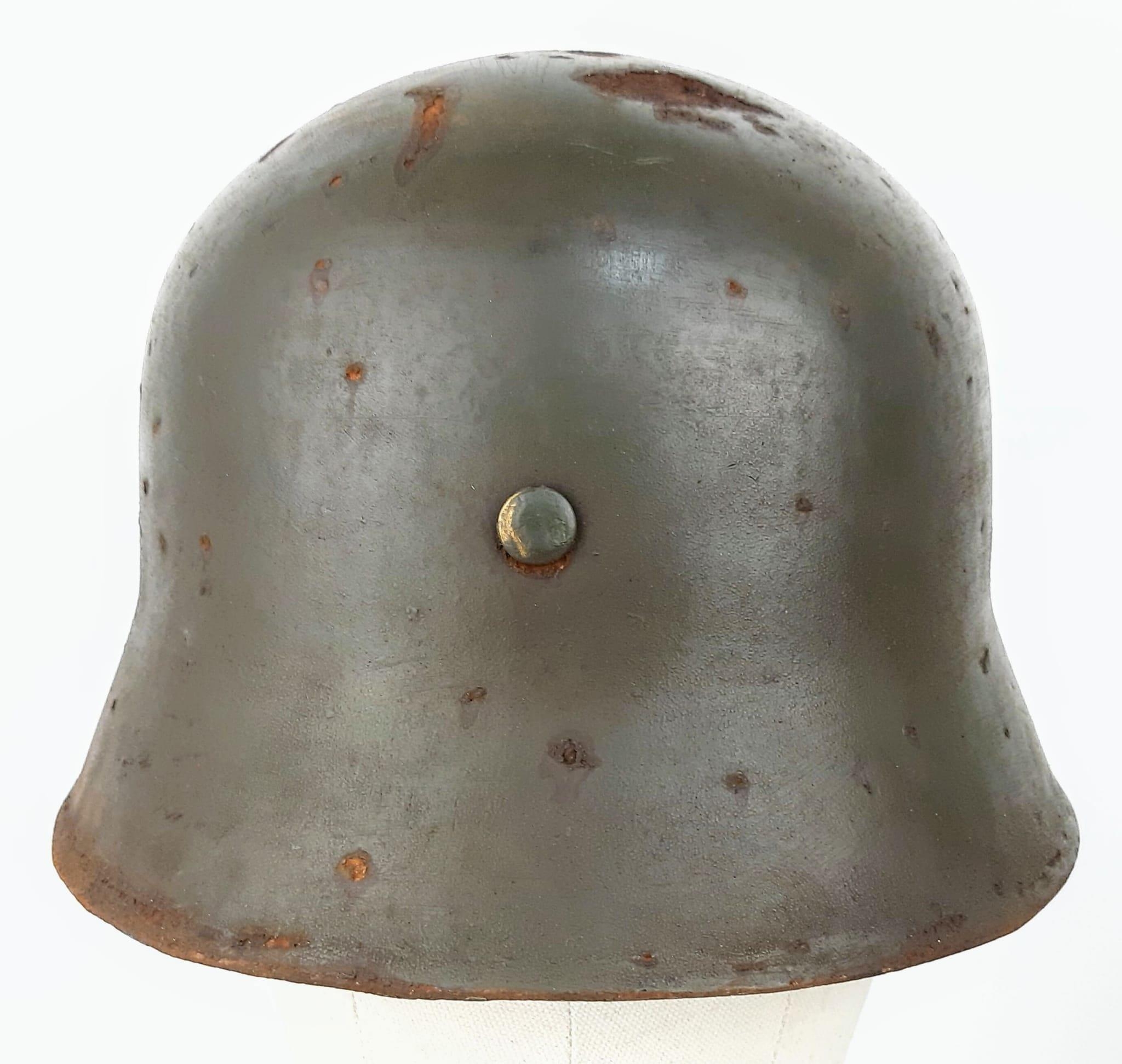 WW2 German Allgemeine SS Officers M18 Pattern Parade Stahlhelm Helmet. Dark green paintwork with - Image 4 of 5