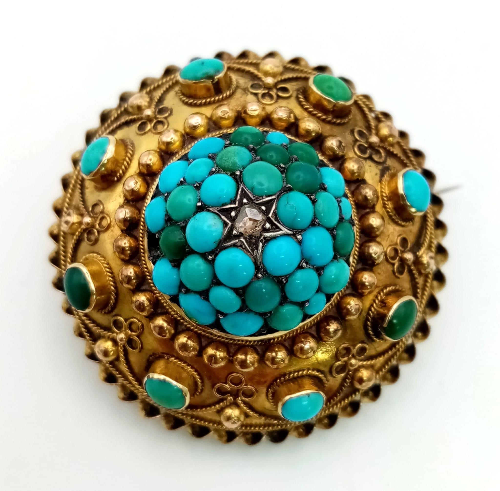 An Early Victorian Turquoise and Diamond Memorial Brooch. Expert craftmanship and rope-twist