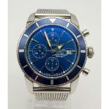 A Breitling Super Ocean Chronograph 200M Gents Diving Watch. Stainless steel mesh strap. Stainless