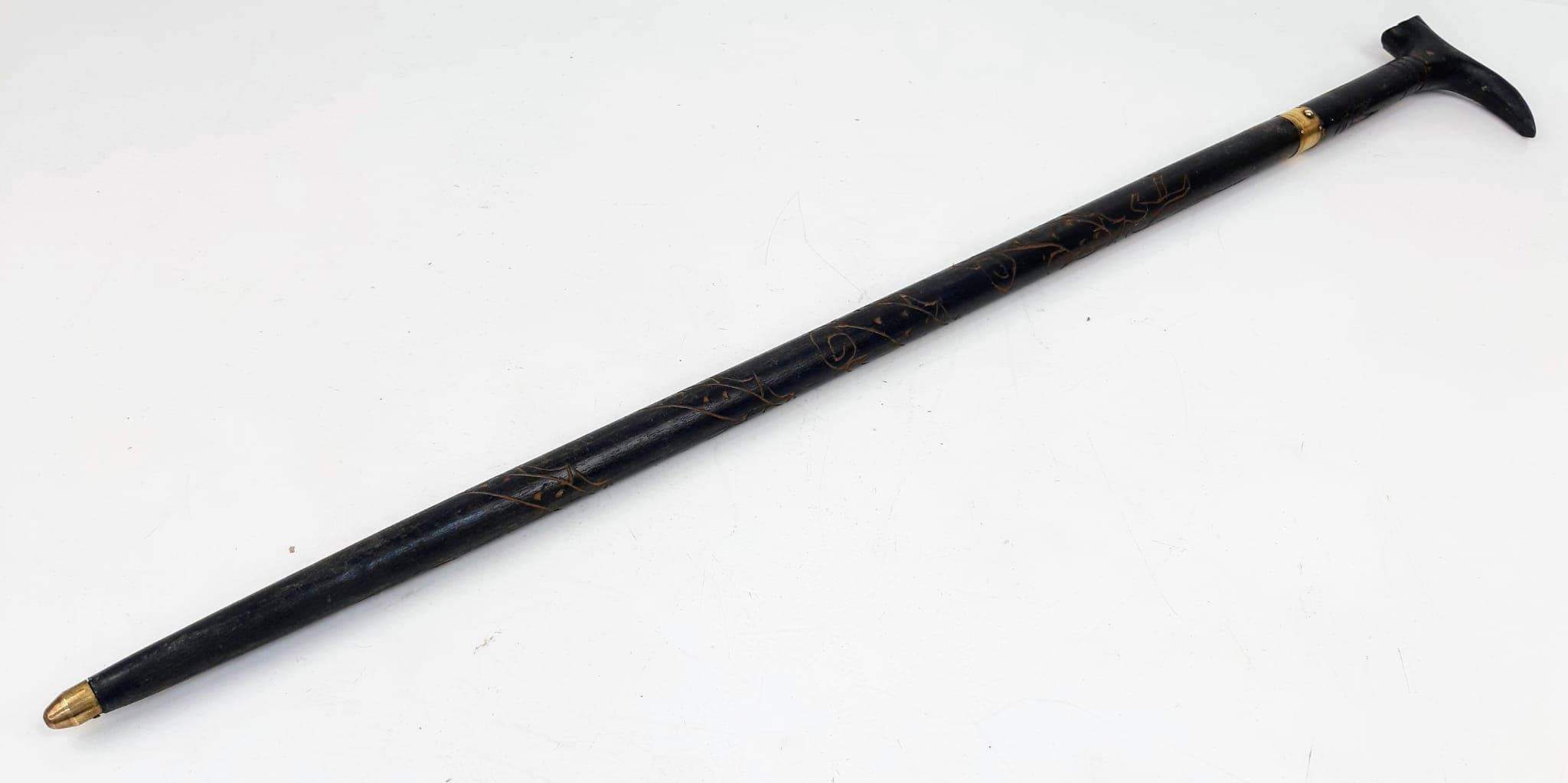 An Antique Walking Stick with Hidden Short Sword. Push button release on a gilded band. - Image 5 of 5