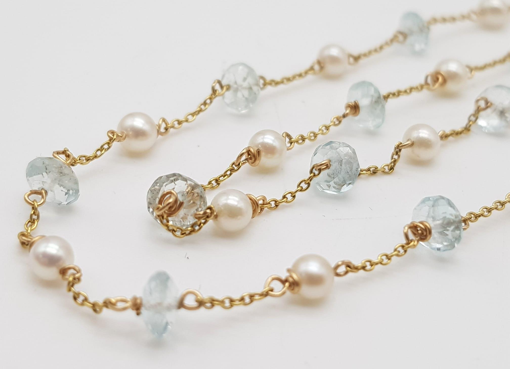 A Vintage Seed Pearl and White Quartz 14K Yellow Gold Necklace. 4.5g total weight. 44cm. - Image 2 of 4