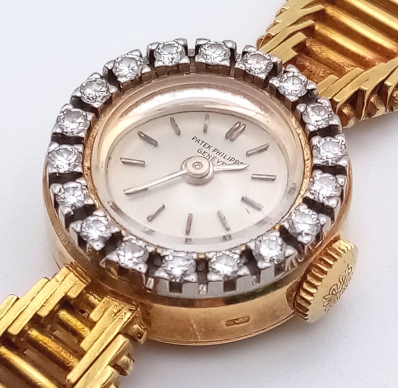 A Vintage Patek Phillipe 18k Gold and Diamond Ladies watch. Gold bracelet and case - 16mm - Image 8 of 13