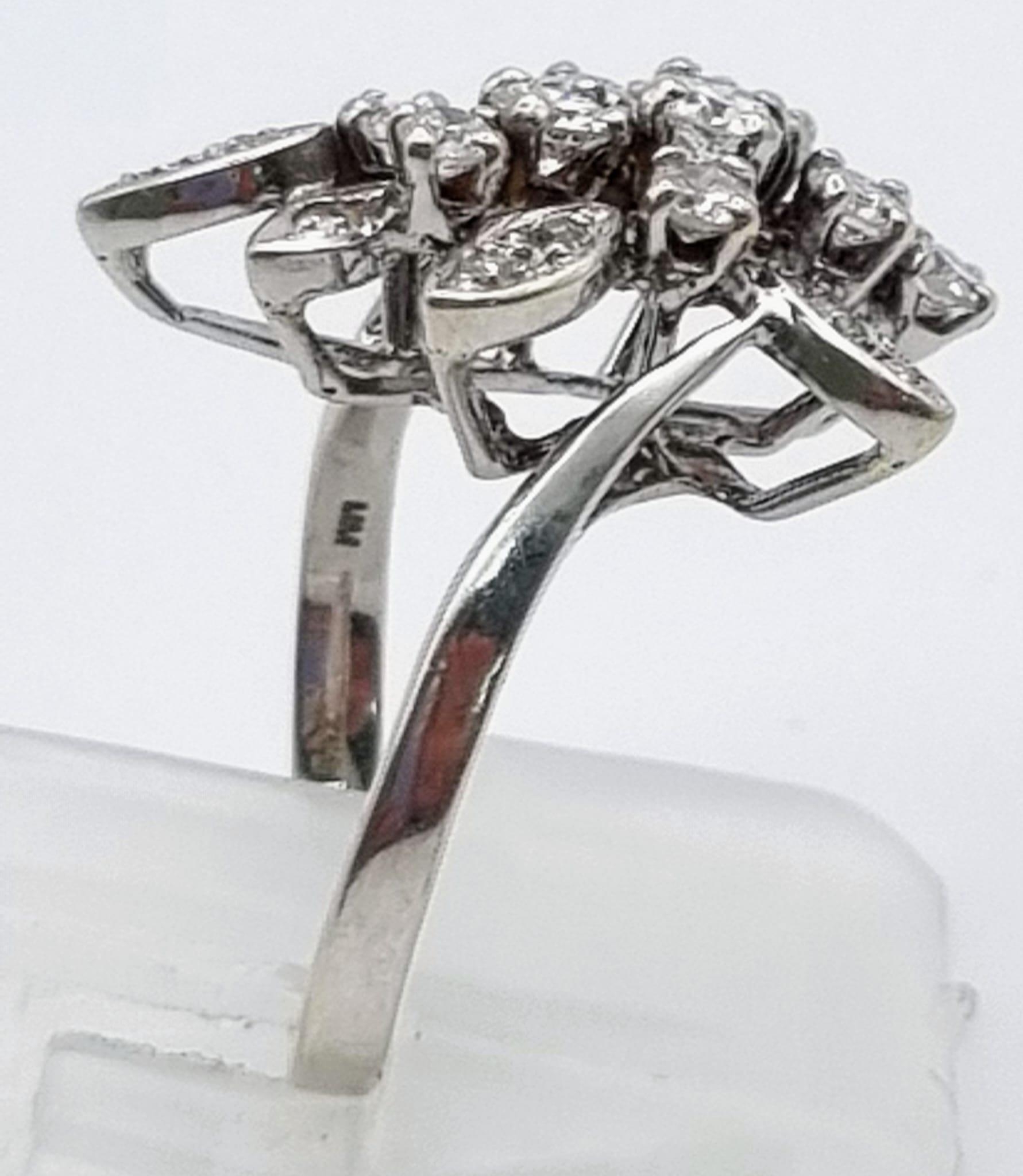 An 18K White Gold Diamond Floral Ring. Size K. 1ct 5.2g total weight. - Image 3 of 8