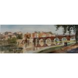 A watercolour painting of The River Tarn, Albi in France, frame size 60x37cm