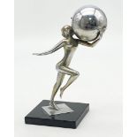 A Metal Art Deco Lady with Globe Table Lighter. A/F