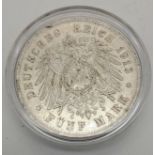 A Silver Prussian 5 Mark 1913-A Coin.