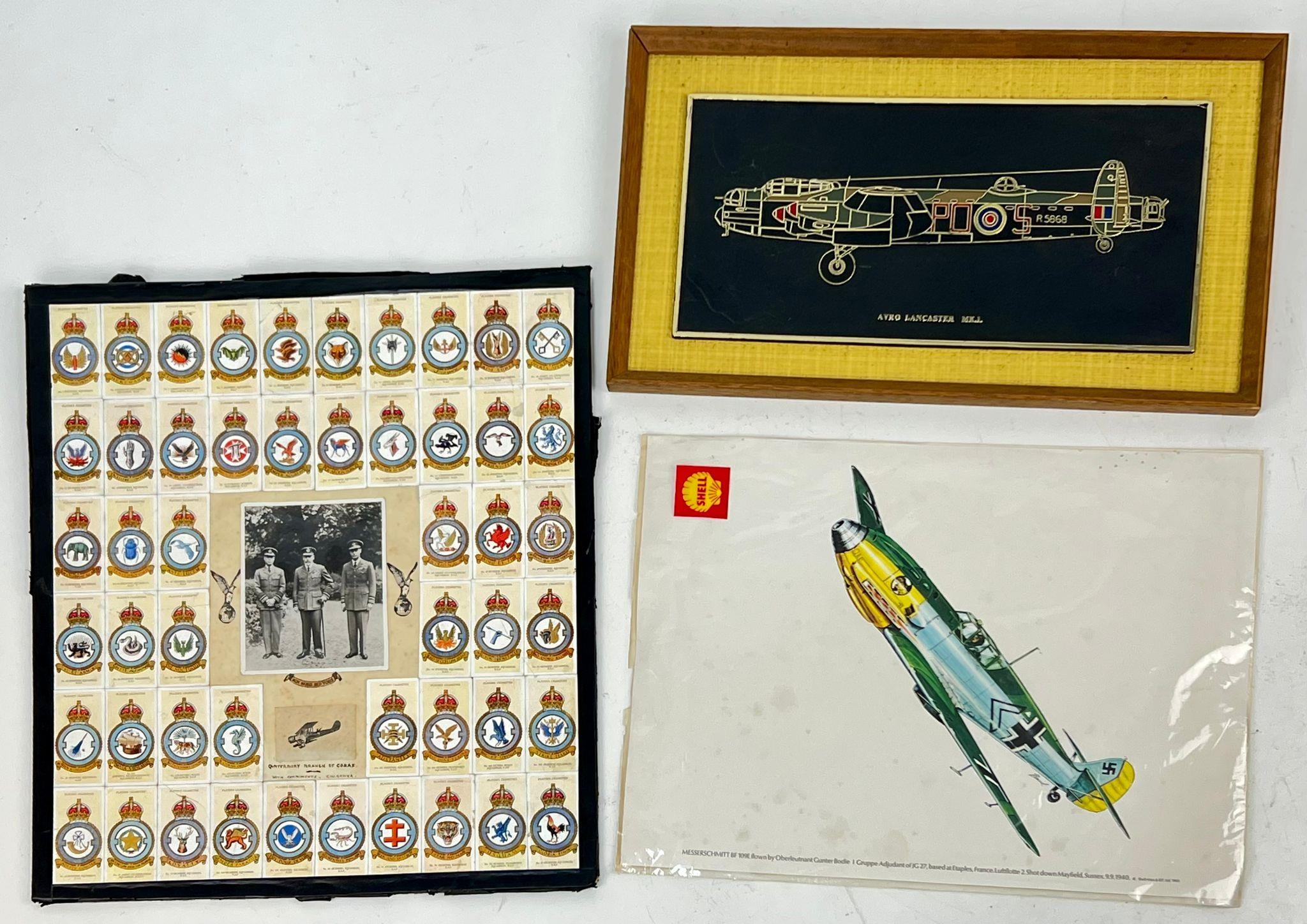 A parcel of vintage Militaria comprising of a montage of Original RAF cigarette cards with