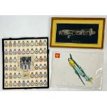 A parcel of vintage Militaria comprising of a montage of Original RAF cigarette cards with