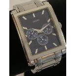 Gentlemans GUESS Multi Dial quartz wristwatch. Having large square face finished in midnight blue.