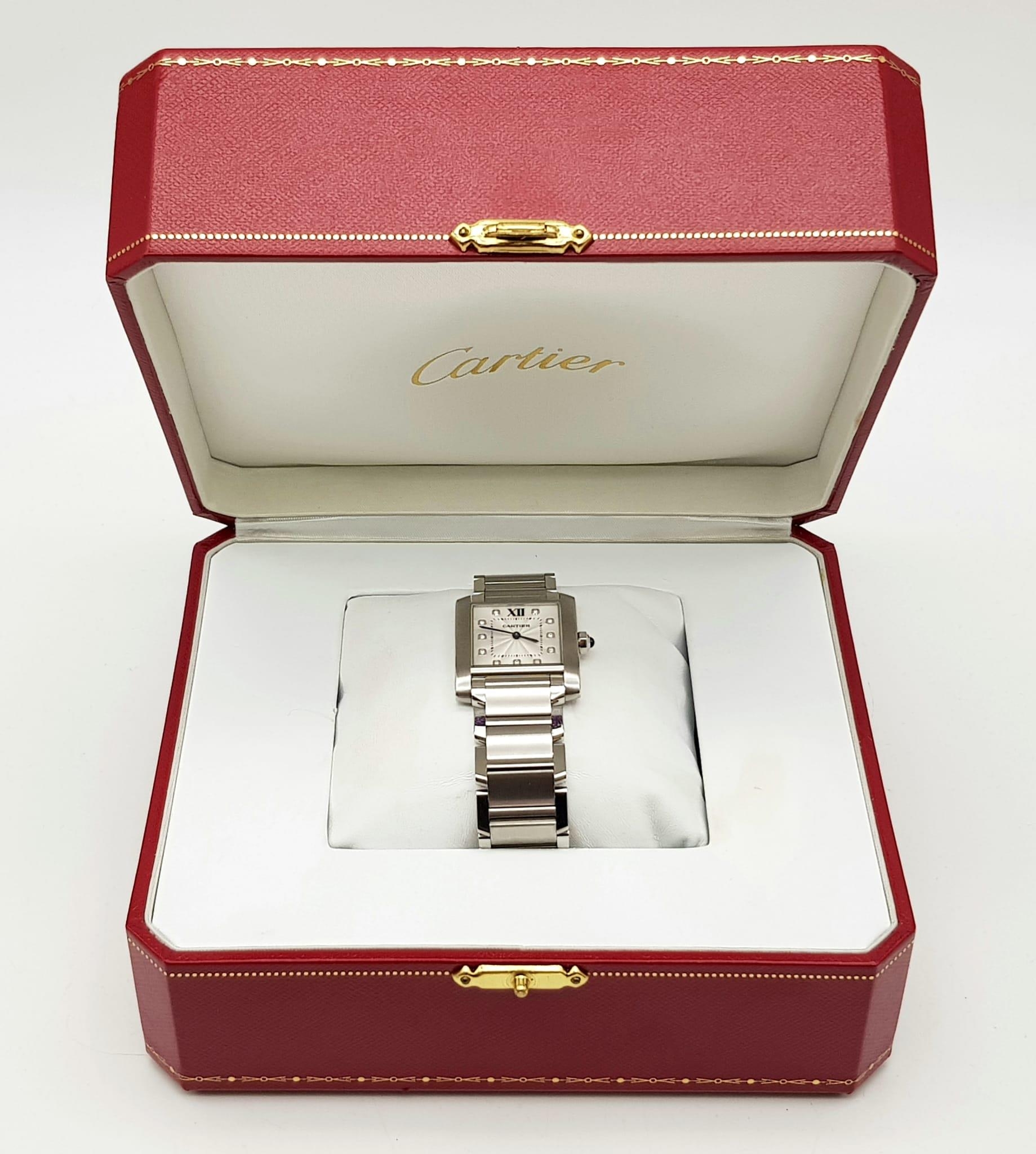 A Cartier Francaise Quartz Ladies Tank Watch. Stainless steel strap and case - 25 x 30mm. White dial - Image 7 of 7