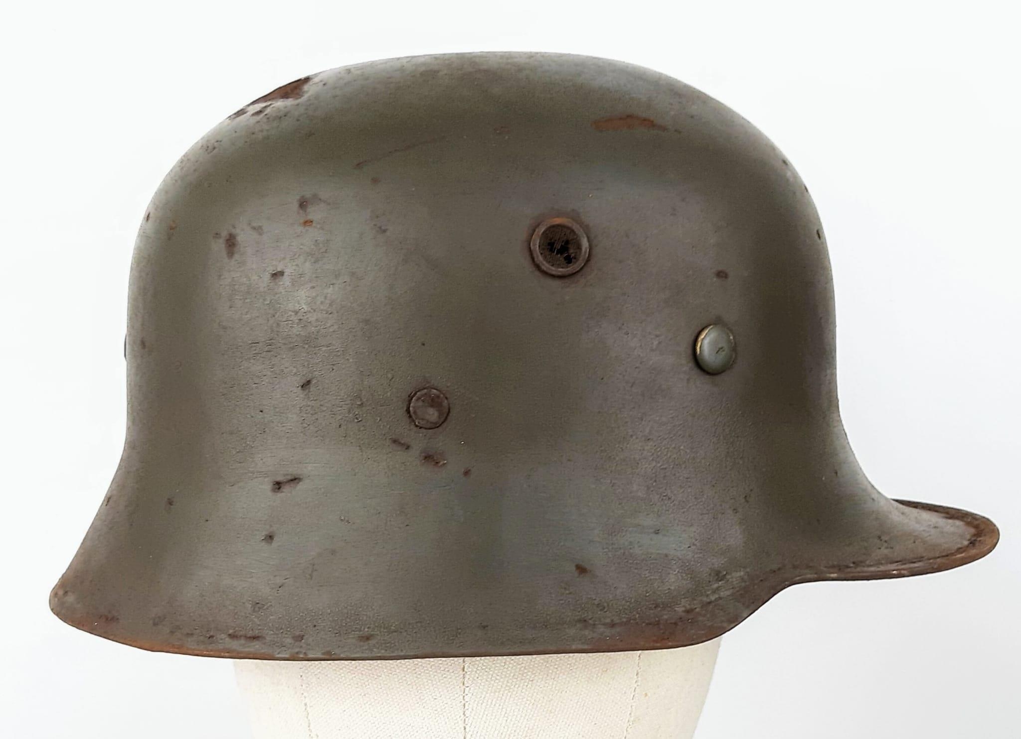 WW2 German Allgemeine SS Officers M18 Pattern Parade Stahlhelm Helmet. Dark green paintwork with - Image 3 of 5