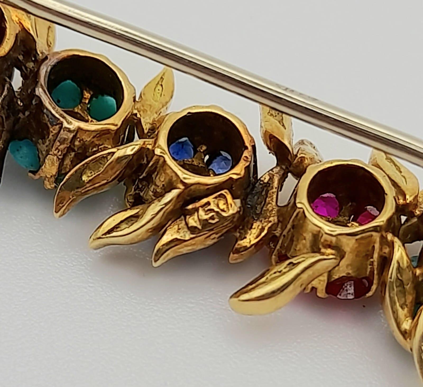 A Beautifully Crafted Antique High Karat Gold, Ruby, Turquoise, Sapphire and Diamond Bar Pin/Brooch. - Image 7 of 7