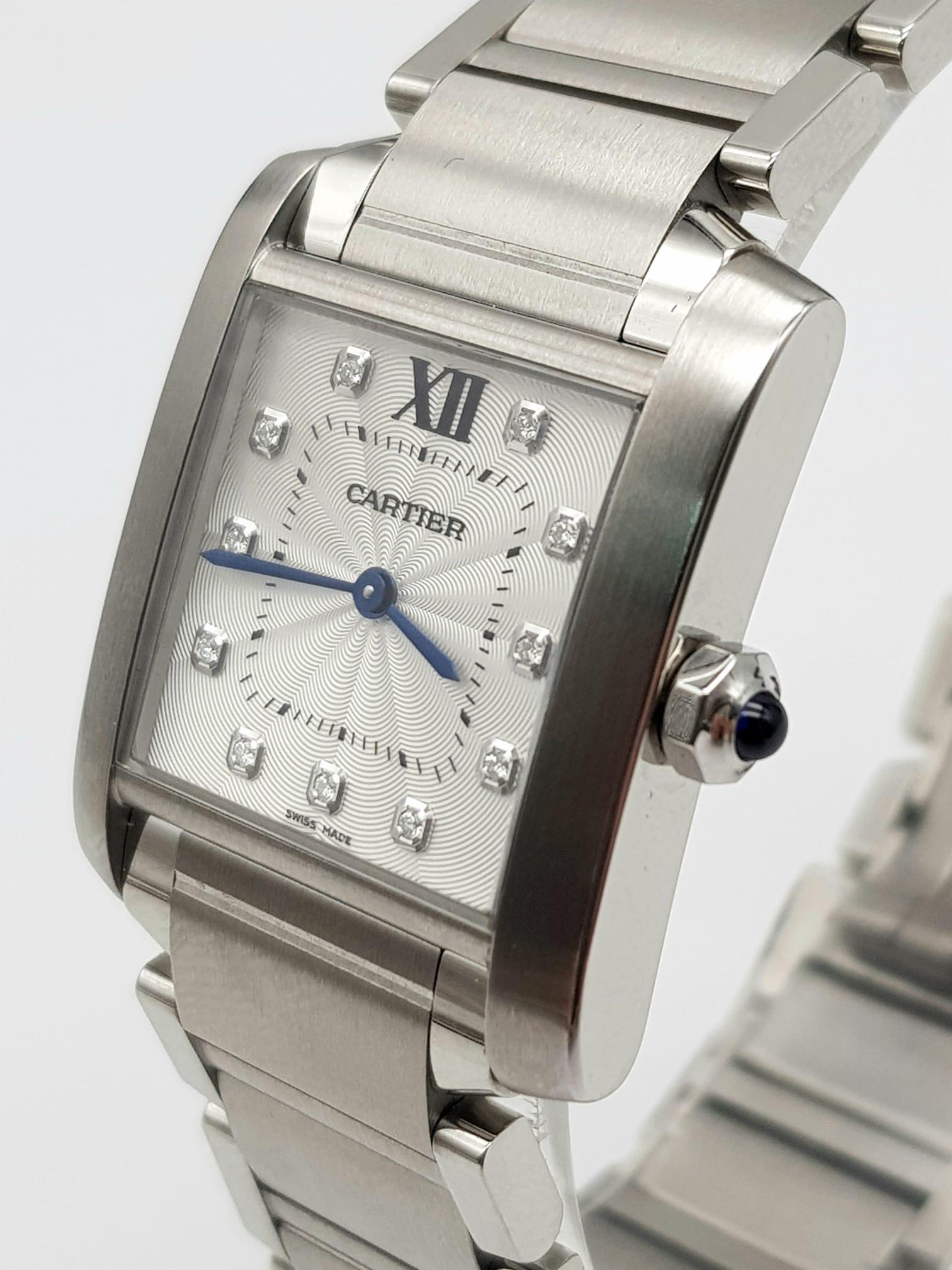 A Cartier Francaise Quartz Ladies Tank Watch. Stainless steel strap and case - 25 x 30mm. White dial - Image 2 of 7