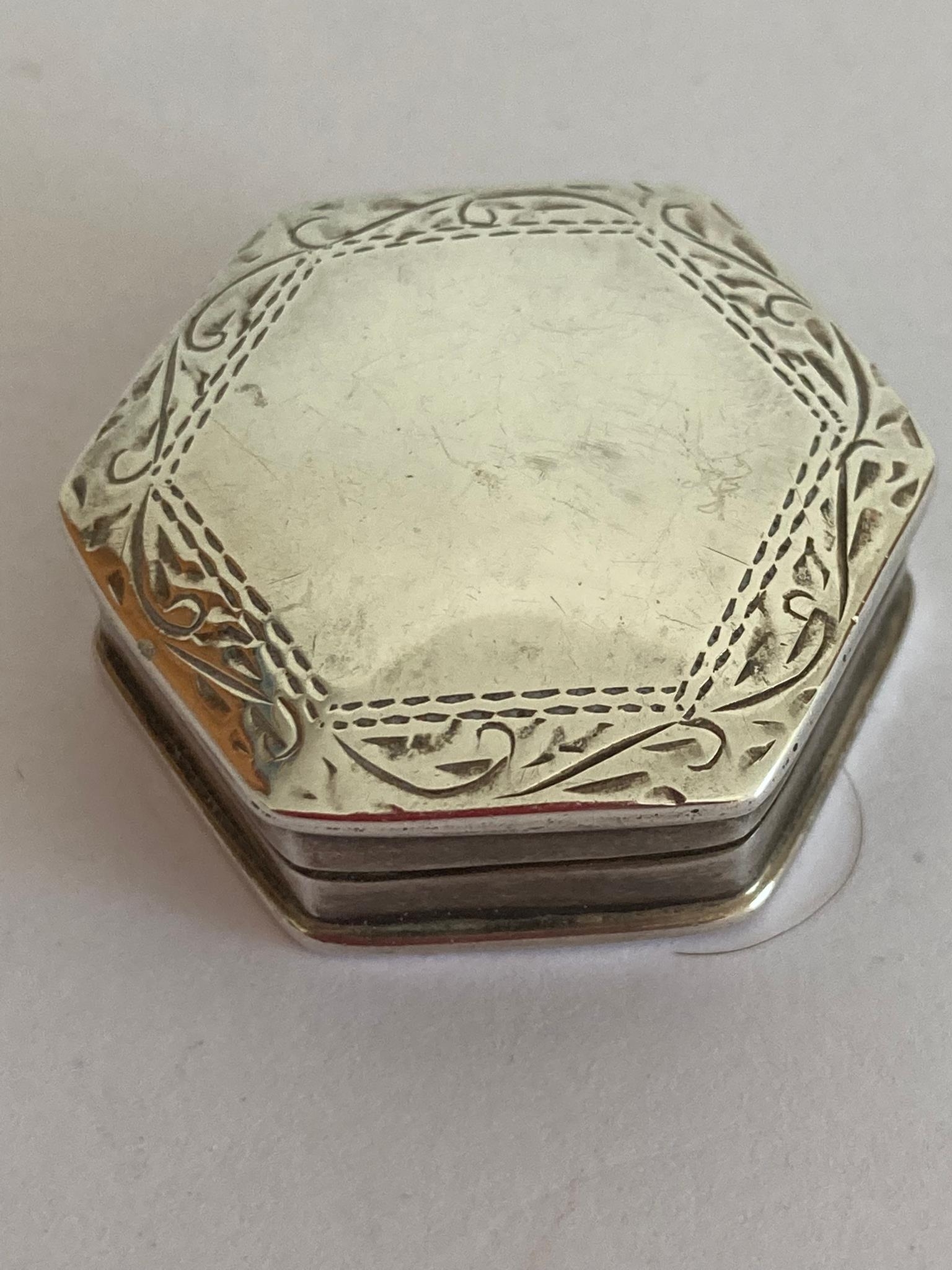 Vintage SILVER PILL POT having Hallmark for C.L. Edwards Birmingham 1988. Hexagonal shape with