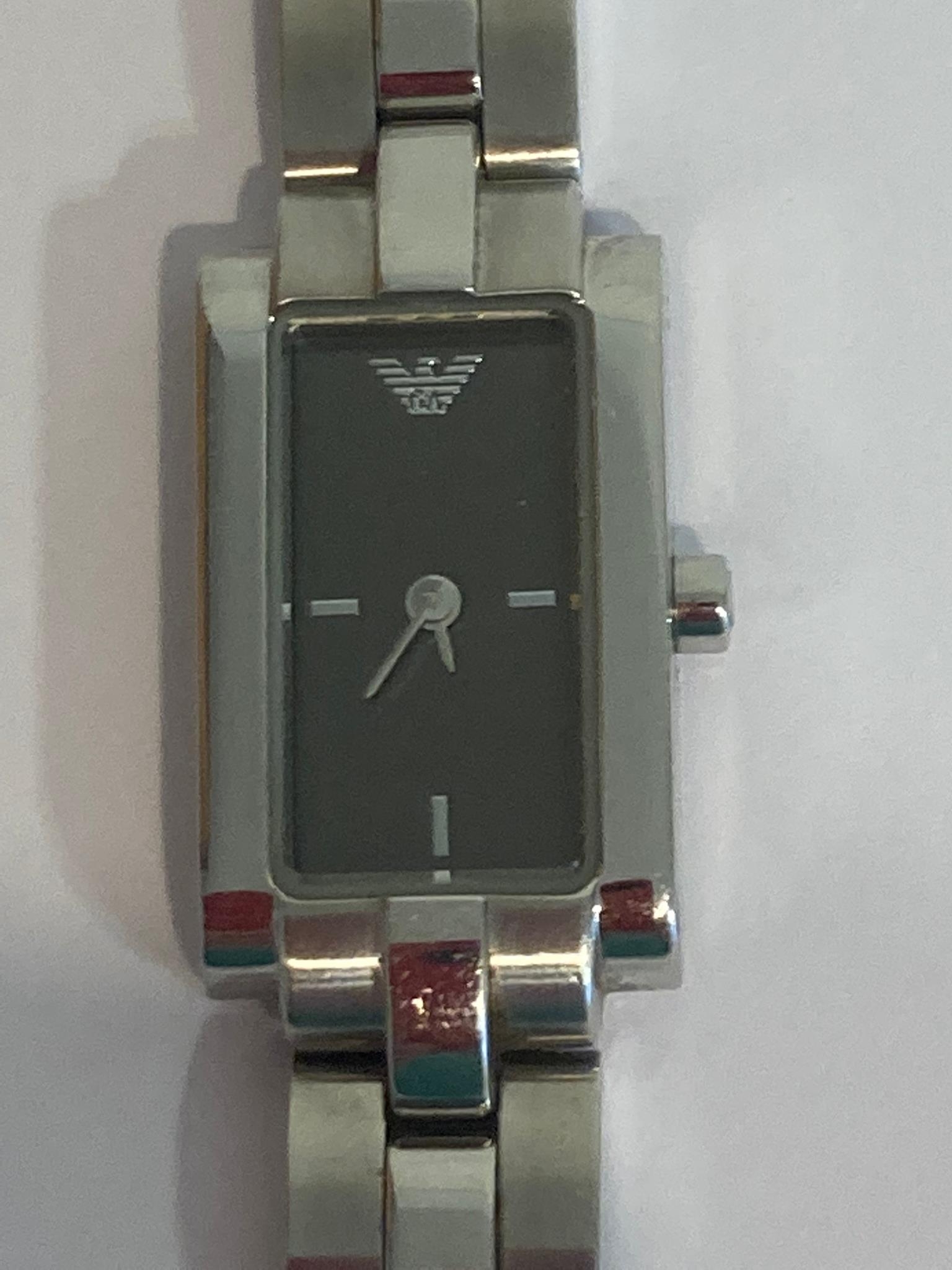 Ladies ARMANI AR5432 Quartz wristwatch. Black face square dial model, Finished in stainless steel