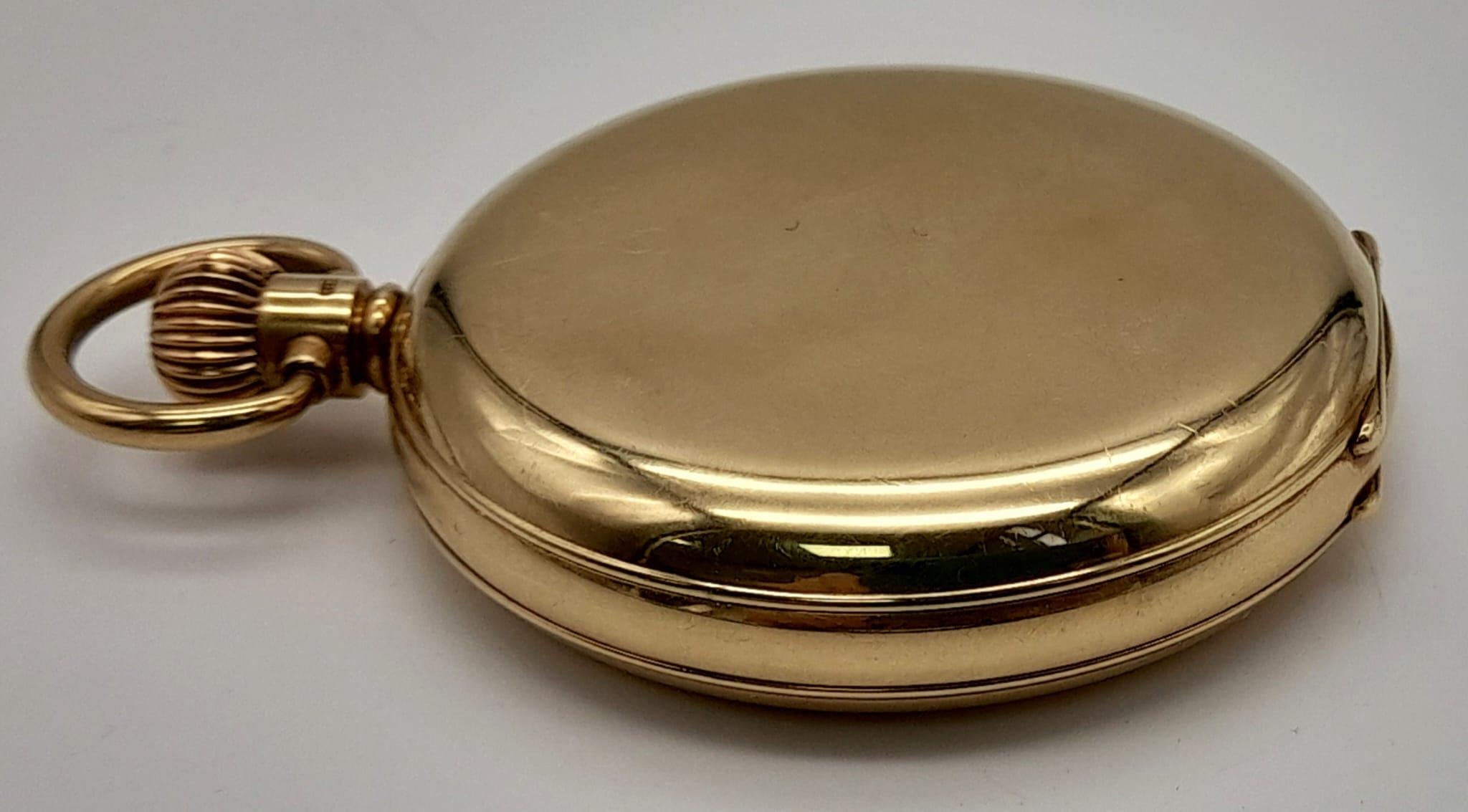 A Vintage Vertex Half Hunter 9K Gold Cased Pocket Watch. Top winder. White dial with sub second - Image 4 of 6