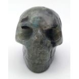 A Hand-Carved Labradorite Skull Figure. 5cm.