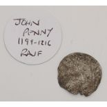A John Silver Penny 1199-1216, Moneyor RAUF, in fair condition, minting unknown.