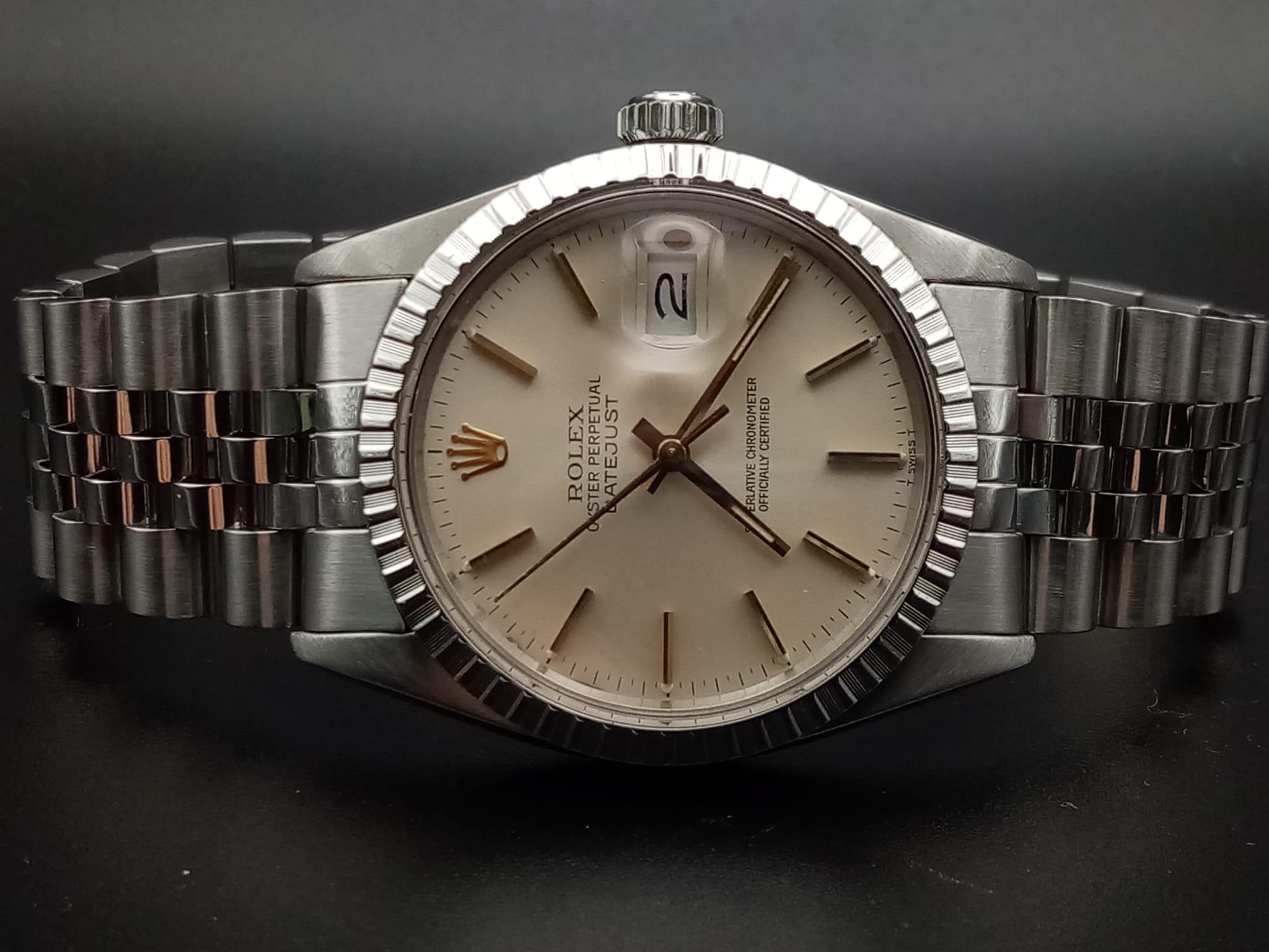 A Rolex Oyster Perpetual Datejust Gents watch. Stainless steel strap and case - 36mm. Cream dial. - Image 4 of 10