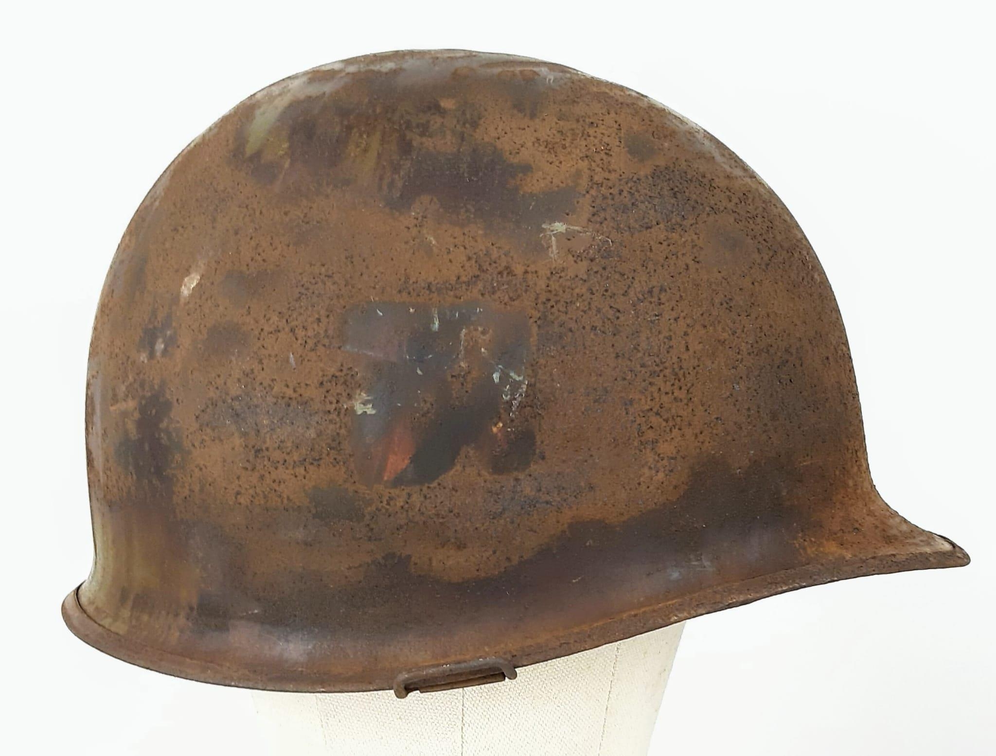 WW2 US Army 3rd Infantry Division Helmet. A swivel bale example retaining a flash of the blue and - Image 3 of 5