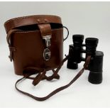 A Pair of Vintage 8 x 30 Keiner Wetzlar Binoculars in a Brown Leather Case.