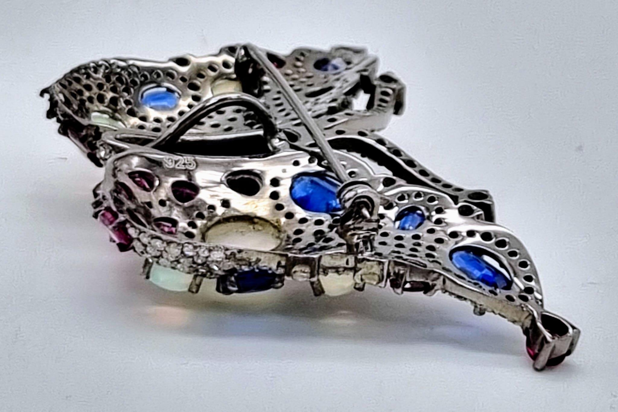 An Art Deco Styled Opal, Kyanite and Diamond Butterfly Brooch. Diamond weight 4.20cts, Opal and - Image 4 of 6